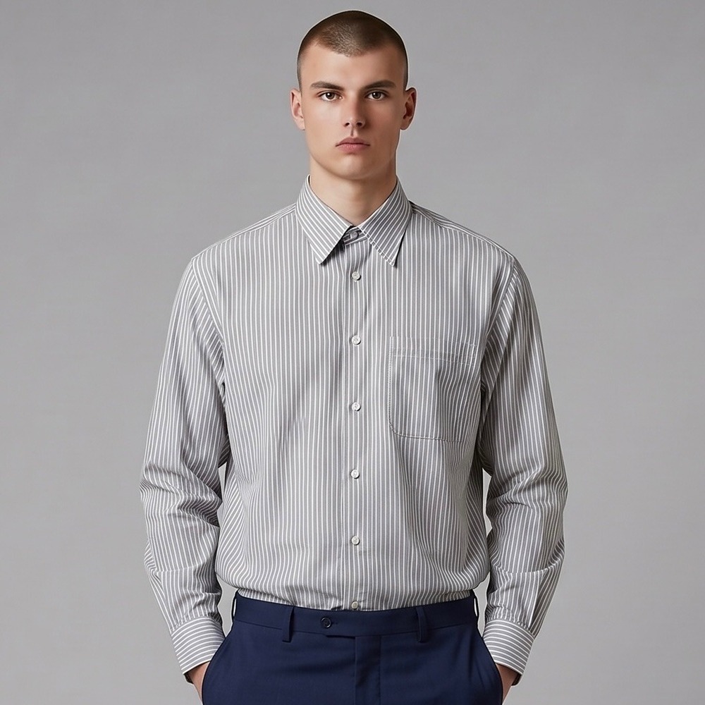 Ermenegildo‎ Zegna Dress Shirt Mens Large Gray 2x2 Superfine Cotton Pocket